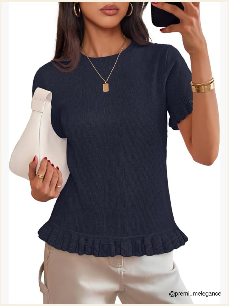 Ruffle Sleeve Knit Sweater Top Business Casual Summer